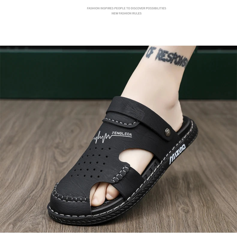 Men's Gladiator Sandals with Rubber Outsole and Buckle Strap