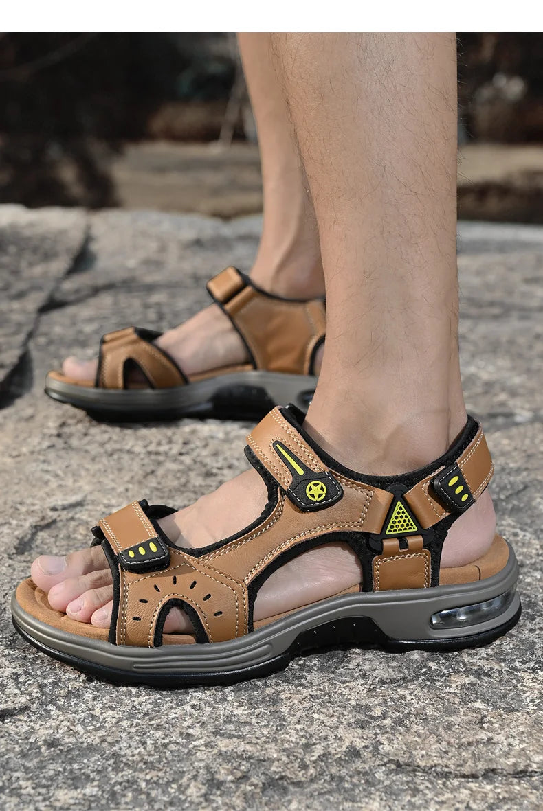 Men's Genuine Leather Breathable Beach Sandals Size 46