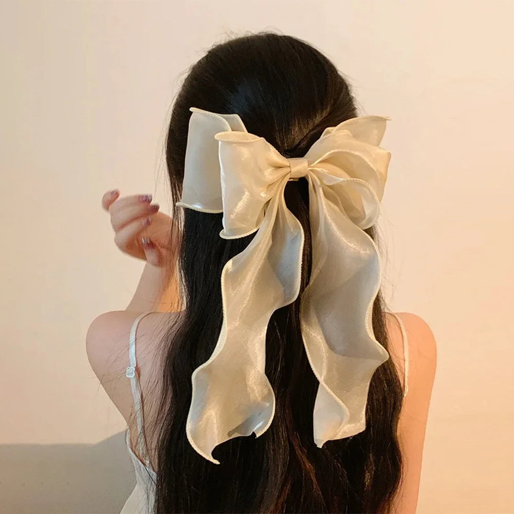Polyester Chiffon Alloy Hair Barrettes for Girls with Big Bow