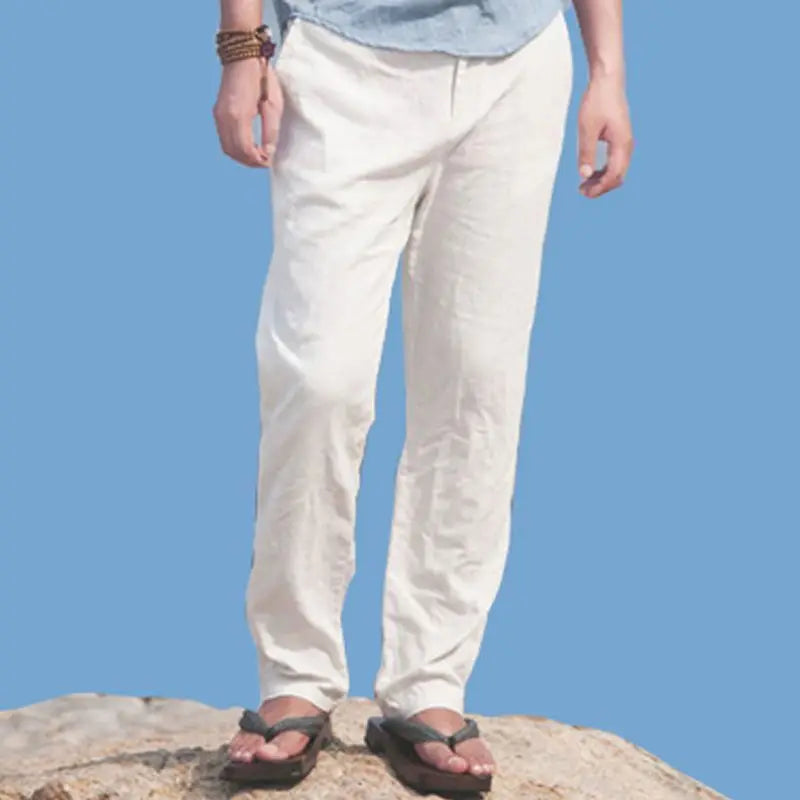 Mens Summer Breathable solid color Casual Pants Loose Straight Leg Cropped Linen Trousers - Buy online at  Vibe In Cart.