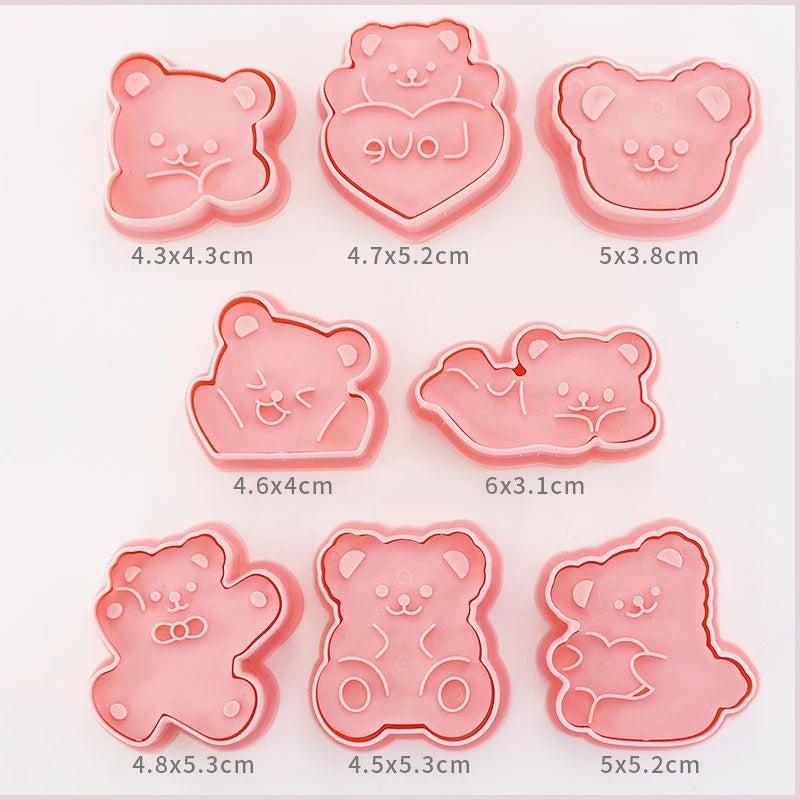 8-Piece Plastic 3D Cookie Cutters Set with Cartoon Designs