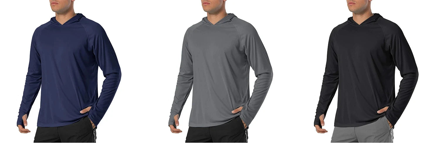 Men's Breathable Long Sleeve Hooded T-Shirt with UV Protection and Quick Dry