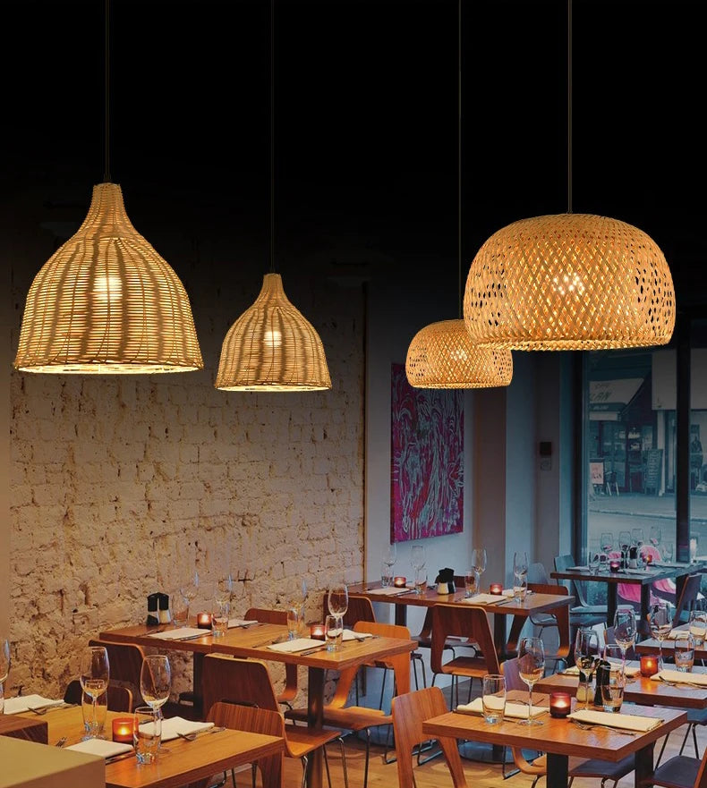Bamboo Lantern 30cm Pendant Lamp Natural Rattan Wicker E27 LED Chandeliers Hand-Woven Lampshades Lighting Fixture Hanging Light - Buy online at  Vibe In Cart.