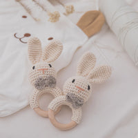 Baby Crochet Rattle Wooden Teether Toy BPA Free Wood Rodent Rabbit Rattle Baby Mobile Play Gym Newborn Educational Music Toys