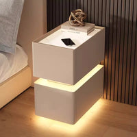 Wooden Bedside Table with Wireless Charging, Sensor Light, and 1 Drawer