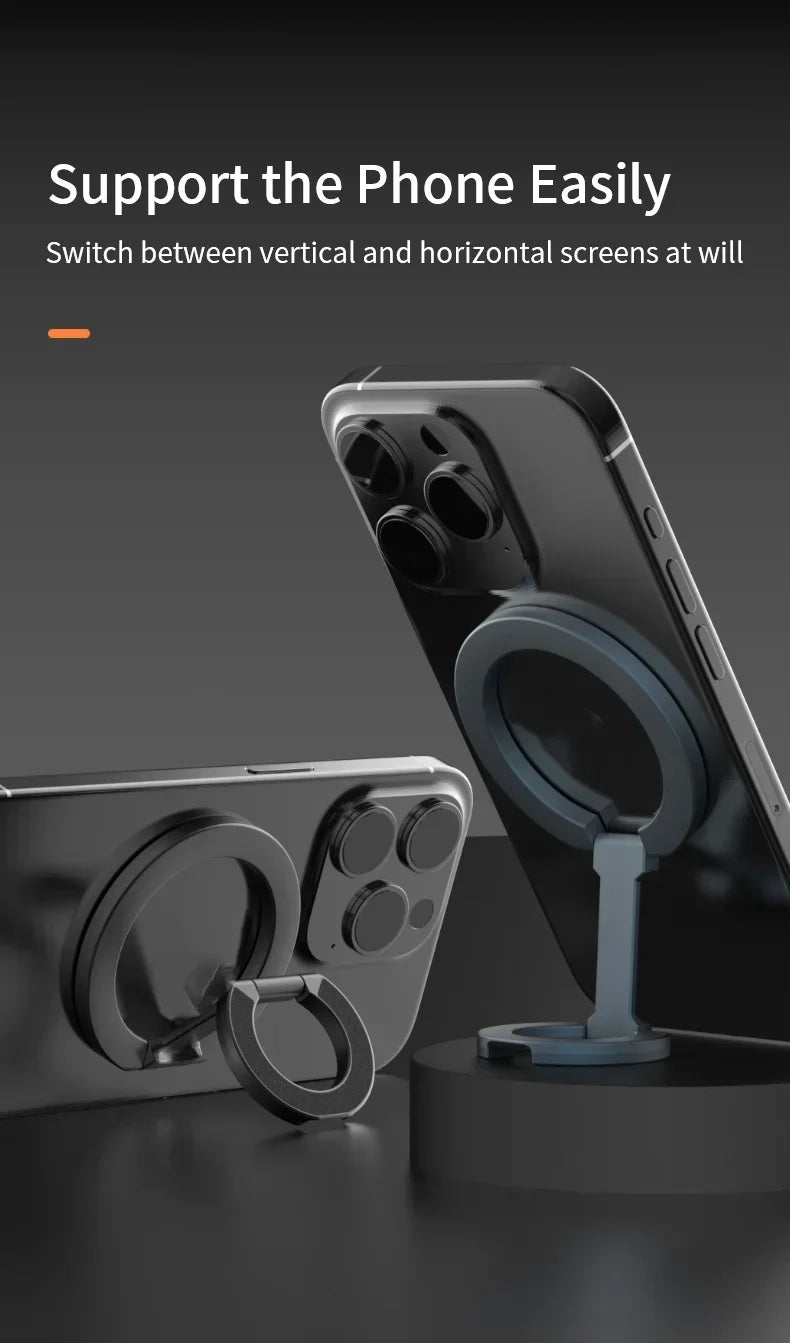Universal Double Sided Magnetic Phone Ring Holder with Folding Stand