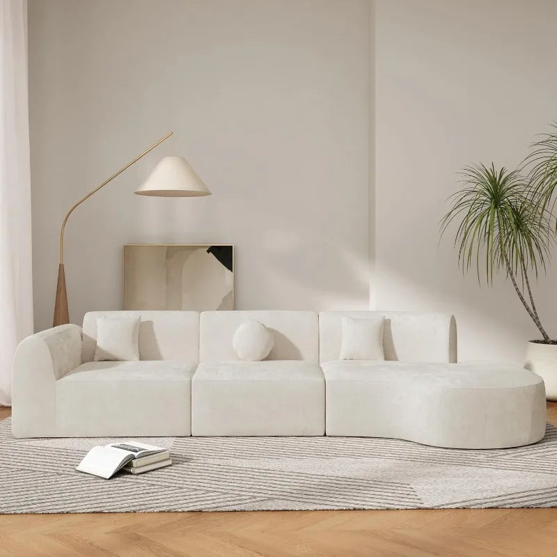 Curved Polyester Sectional Sofa Set, 7 Seat Modern Cloud Couch with Chaise Lounge, 3 Pillows, Fully Assembled for Living Room - Buy online at  Vibe In Cart.