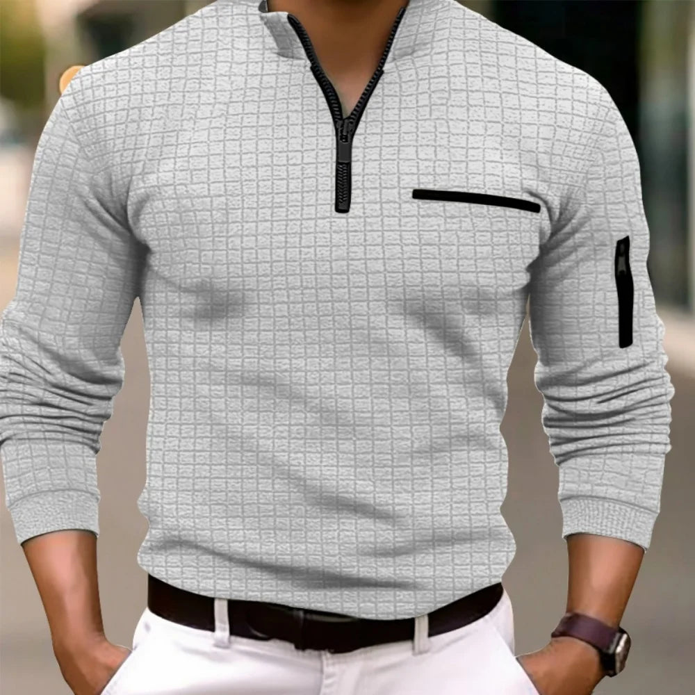 Spring autumn men's golf POLO shirt stand collar checkerboard arm zipper pocket fashion sports long-sleeved polo shirt top - Buy online at  Vibe In Cart.