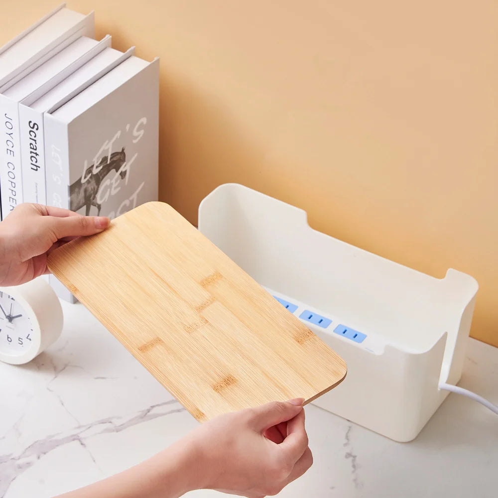 Rectangular Plastic Storage Box with Bamboo for Wires, 1 Piece