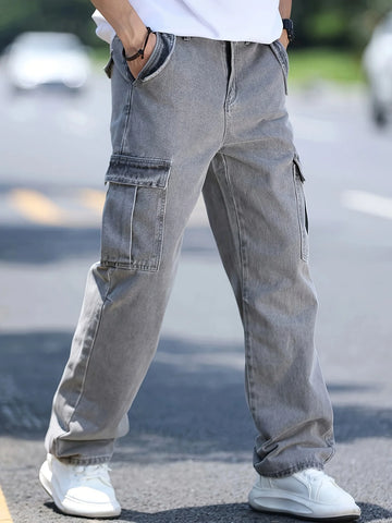 Men's multi pocket denim work pants straight leg denim pants - Buy online at  Vibe In Cart.