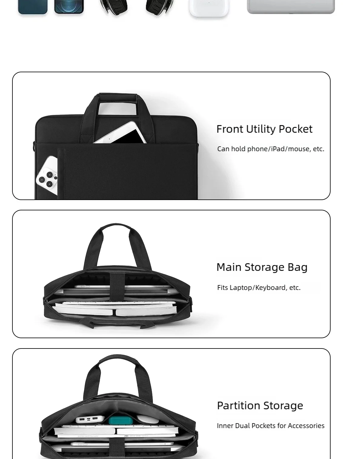 Unisex Zipper Canvas Laptop Briefcase for 13.3-17 Inch Laptops