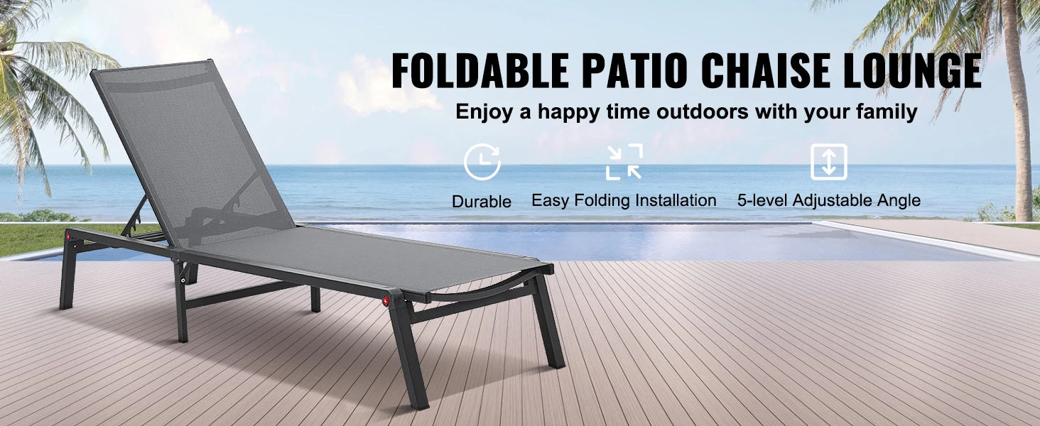 SucceBuy Chaise Lounge Chair Outdoor Aluminum Patio LoungeFolding Pool Lounge Recliner Full Flat for Patio Beach Pool Dark Grey - Buy online at  Vibe In Cart.