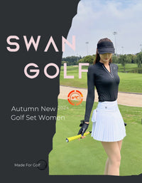 SG Golf Women V-Neck Polo Shirt Spring Fall Long Sleeve Slim Tops Ladies High-end Sport Skort Pleated Anti-Exposure Tennis Skirt - Buy online at  Vibe In Cart.