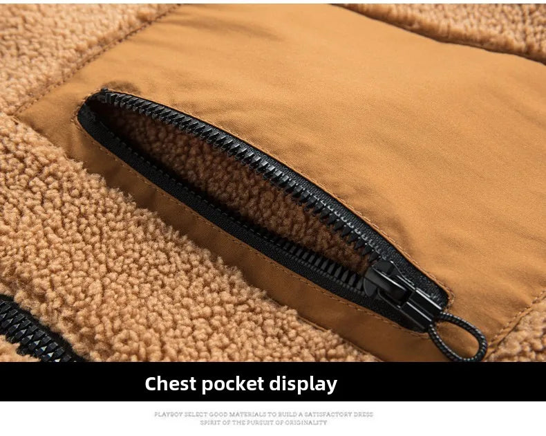 Men's European Size Sherpa Lined Stand Collar Winter Jacket with Thickened Fleece for Outdoor Casual Wear  Street Style Fashion - Buy online at  Vibe In Cart.