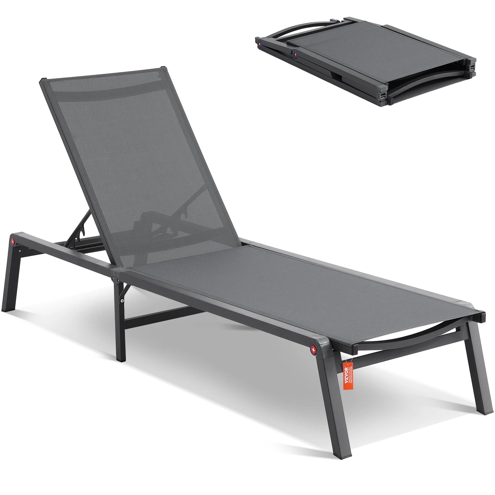 SucceBuy Chaise Lounge Chair Outdoor Aluminum Patio LoungeFolding Pool Lounge Recliner Full Flat for Patio Beach Pool Dark Grey - Buy online at  Vibe In Cart.