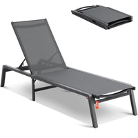 SucceBuy Chaise Lounge Chair Outdoor Aluminum Patio LoungeFolding Pool Lounge Recliner Full Flat for Patio Beach Pool Dark Grey - Buy online at  Vibe In Cart.