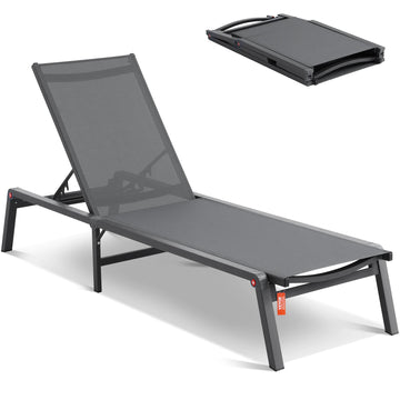 SucceBuy Chaise Lounge Chair Outdoor Aluminum Patio LoungeFolding Pool Lounge Recliner Full Flat for Patio Beach Pool Dark Grey - Buy online at  Vibe In Cart.