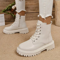 Winter Warm Short Plush Ankle Boots Women Fashion Zip Lace Up Platform Combat Boots Woman Comfy Low Heels Pu Leather Botas Mujer - Buy online at  Vibe In Cart.