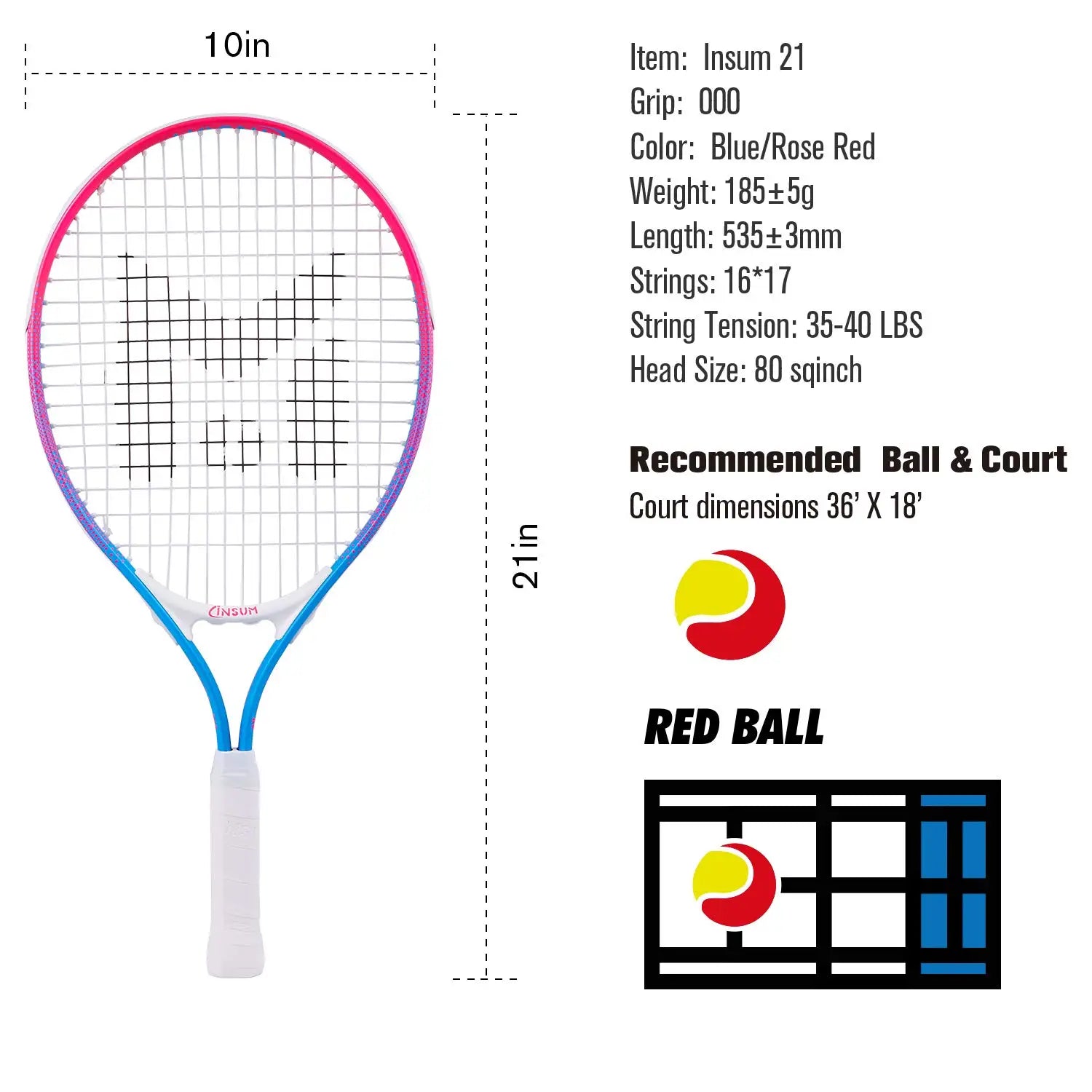 INSUM Kids Tennis Racket 17/19/21/23/25 Inches with Cover Bag Lightweight Aluminium Alloy Racquet for Children - Buy online at  Vibe In Cart.