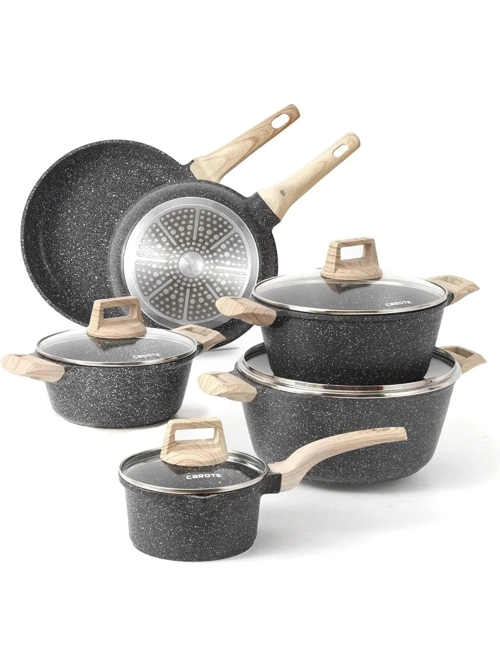 21Pcs Pots and Pans Set, Nonstick Cookware Sets, White Granite Induction Cookware Non Stick Cooking Set w/Frying Pans - Buy online at  Vibe In Cart.