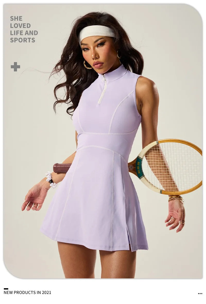 Women Tennis Dress Summer Outdoor Running Suit Lapel Collar Zipper Golf Dress Female Sleeveless Breathable Yoga Skirts - Buy online at  Vibe In Cart.