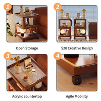 Geometric 3-Tier Bamboo Storage Side Table with Acrylic Surface & Wheels, Tea Brown Living Bedroom Furniture - Buy online at  Vibe In Cart.
