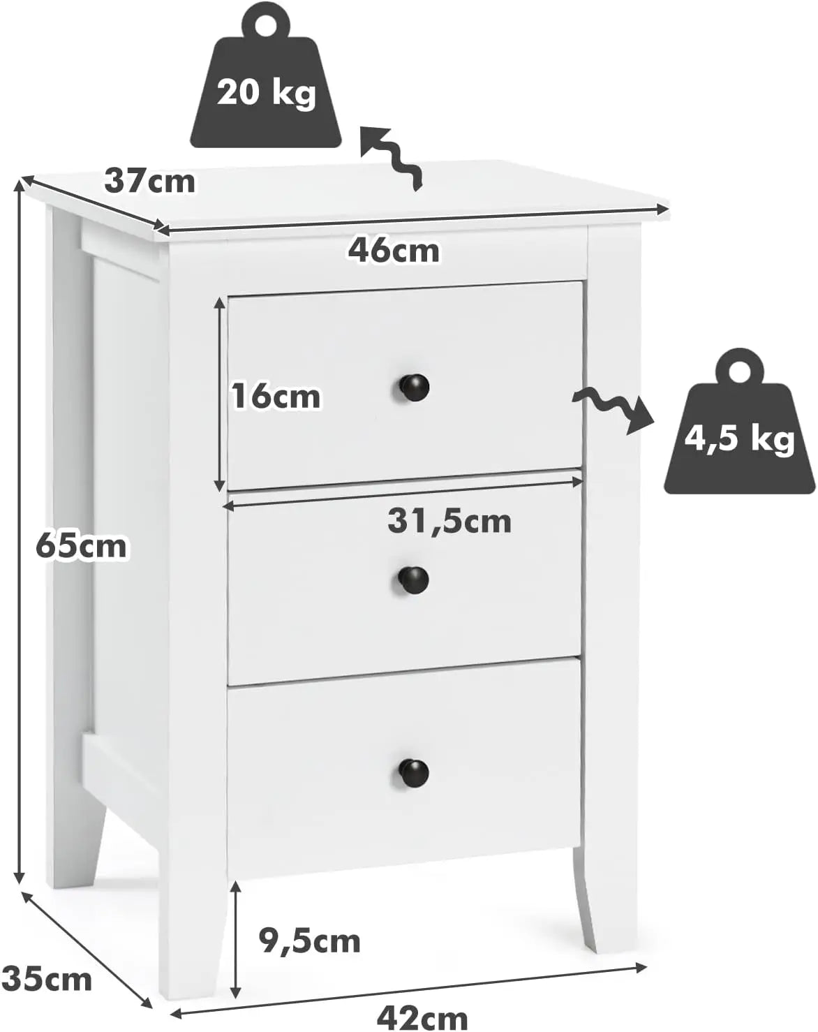 Nightstand with Drawers 3 Drawers, End Table with Large Storage Space Suitable for Bedroom and Living Room, Solid Structure and - Buy online at  Vibe In Cart.