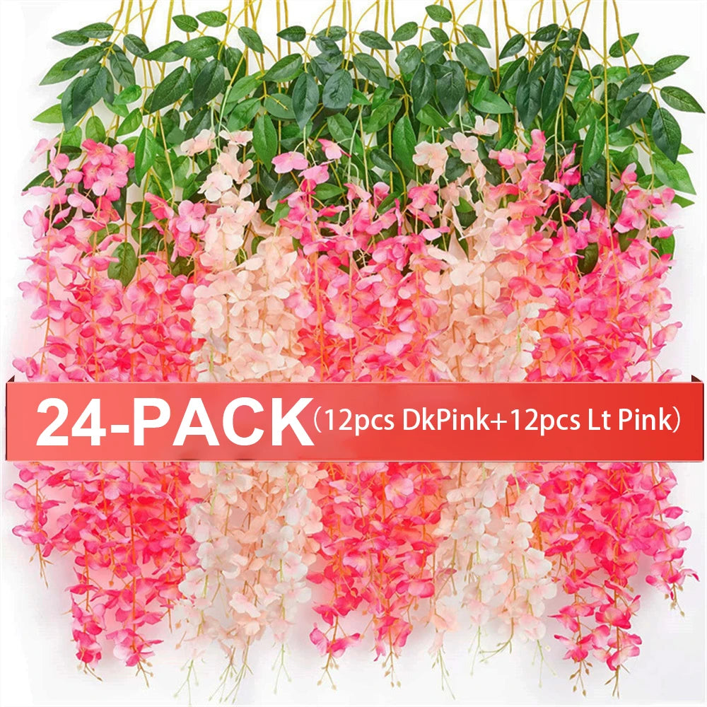 Artificial Wisteria Flowers Hanging Garland, 36/24 Pack, Polyester