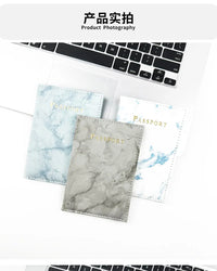 PU Leather Passport Case with Marble Design, 14cm x 10cm