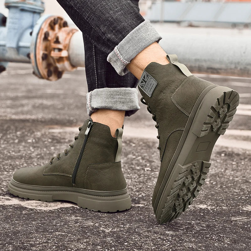 Men's Lace-Up Ankle Boots Martin Style Flat Heel