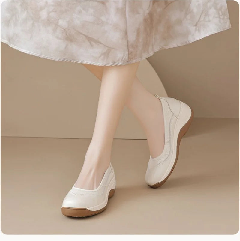Women's White Soft - Leather Comfortable Wedge Flats - Breathable & Versatile - Buy online at  Vibe In Cart.