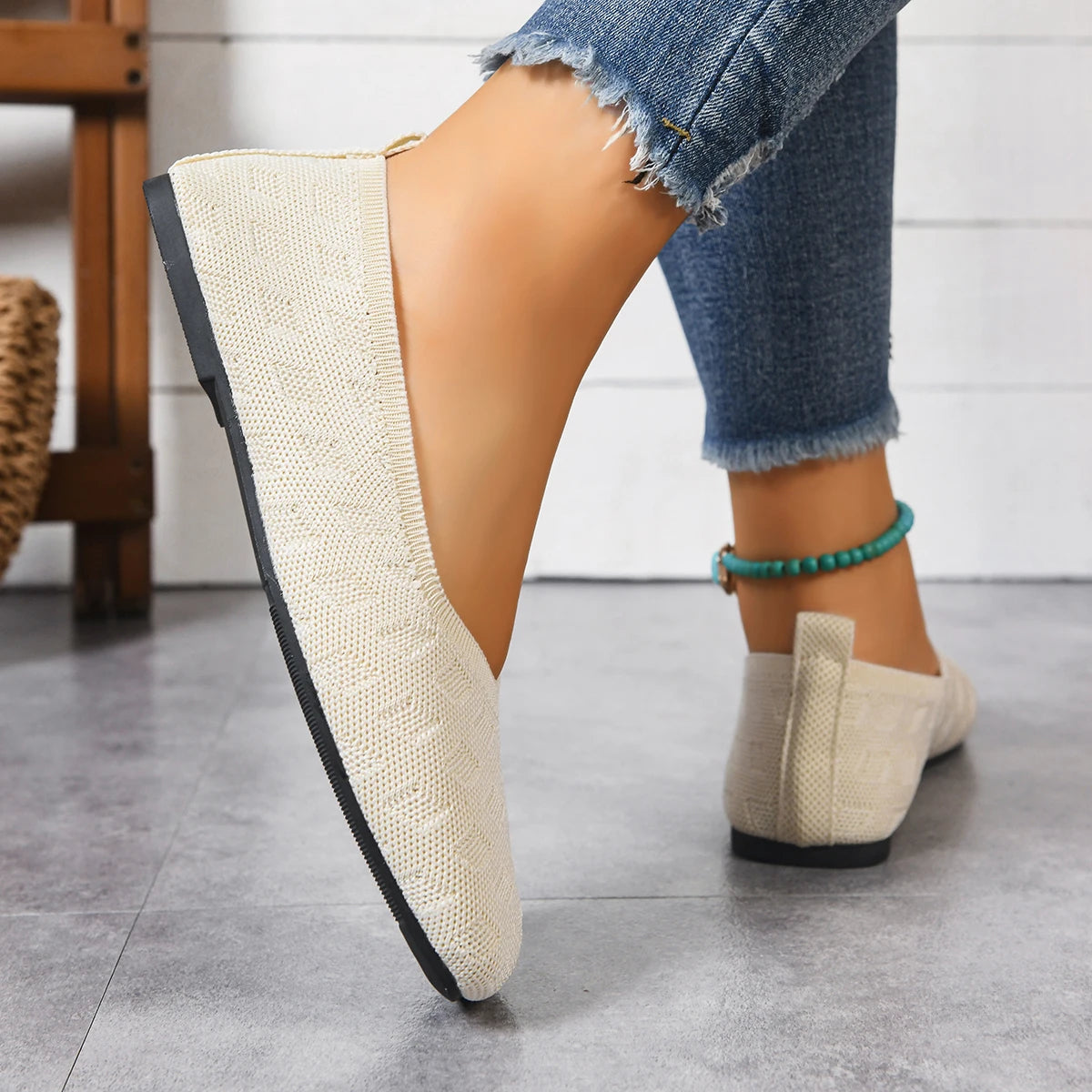 New 2026 Spring/autumn Square Toe Flat Office Boat Solid Color Knitted Slip on Shoes Casual Ballet Flats Shoes Women Loafers - Buy online at  Vibe In Cart.