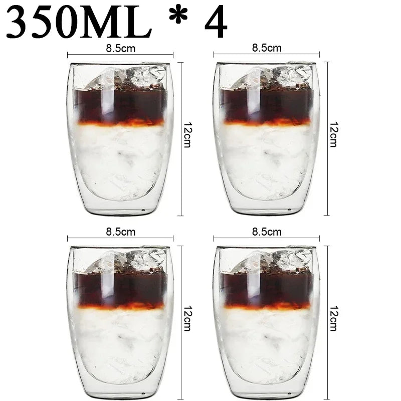 Double Wall High Borosilicate Glass Mug Set, Heat Resistant, 2-18 Pieces