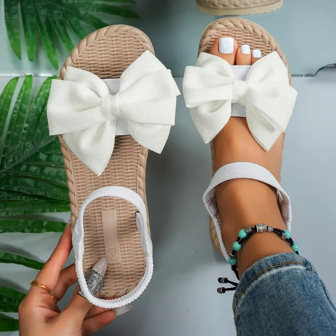 Women Anti-slip Trend Sandals 2025 New Summer Lightweight Sandals Fashion Beach Casual Slippers Outdoor Bow Tie Flat Shoes Home - Buy online at  Vibe In Cart.
