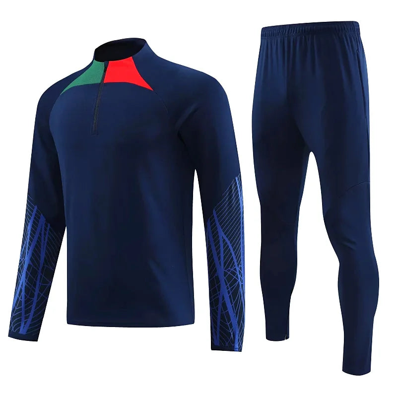 Long Sleeve Polyester Football Tracksuit Set for Men with Jacket and Pants