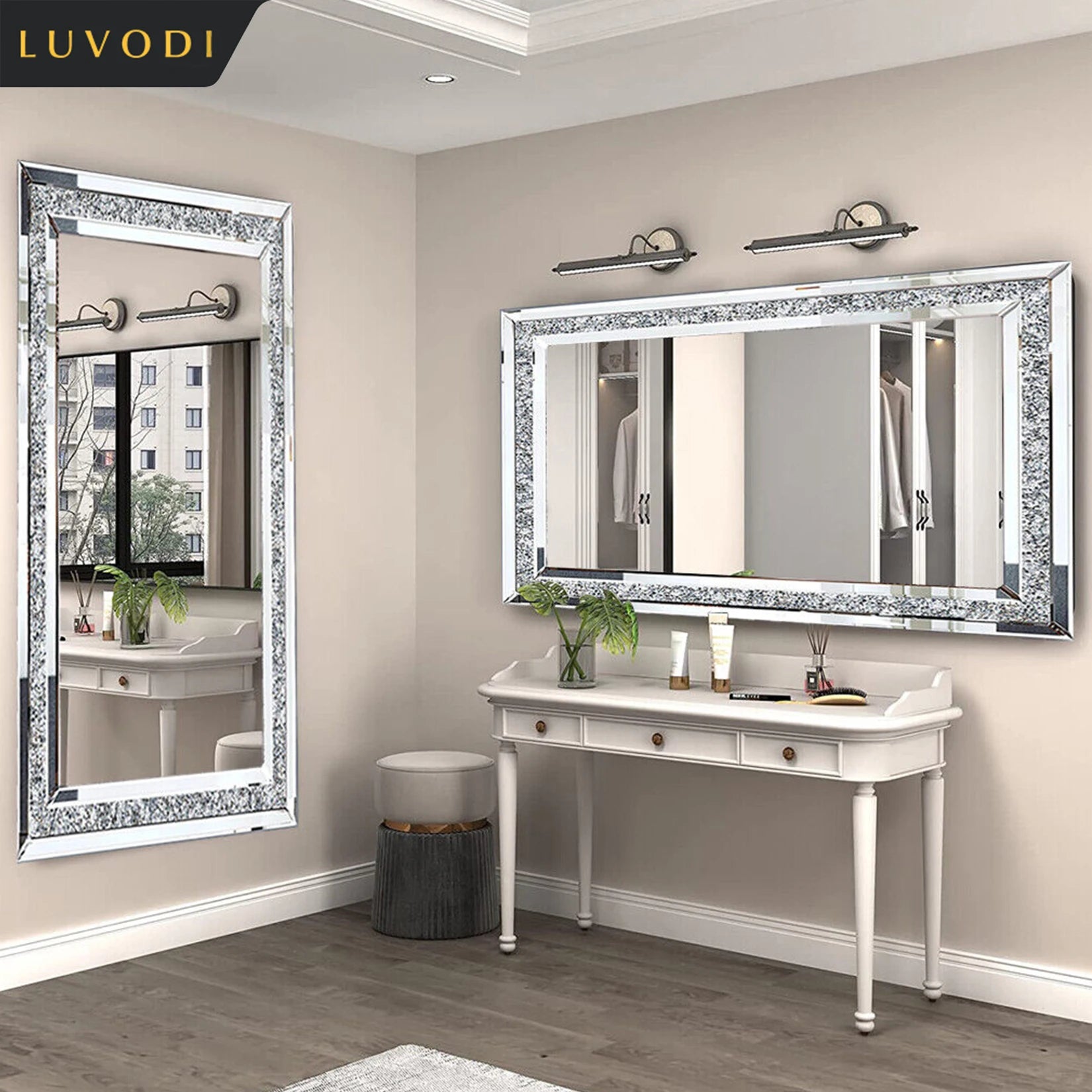 LUVODI Large Silver Sparkly Crystal Rhinestone Diamond Frameless Vanity Mirrors Wall Mounted Dressing Mirror for Home/Hotel - Buy online at  Vibe In Cart.
