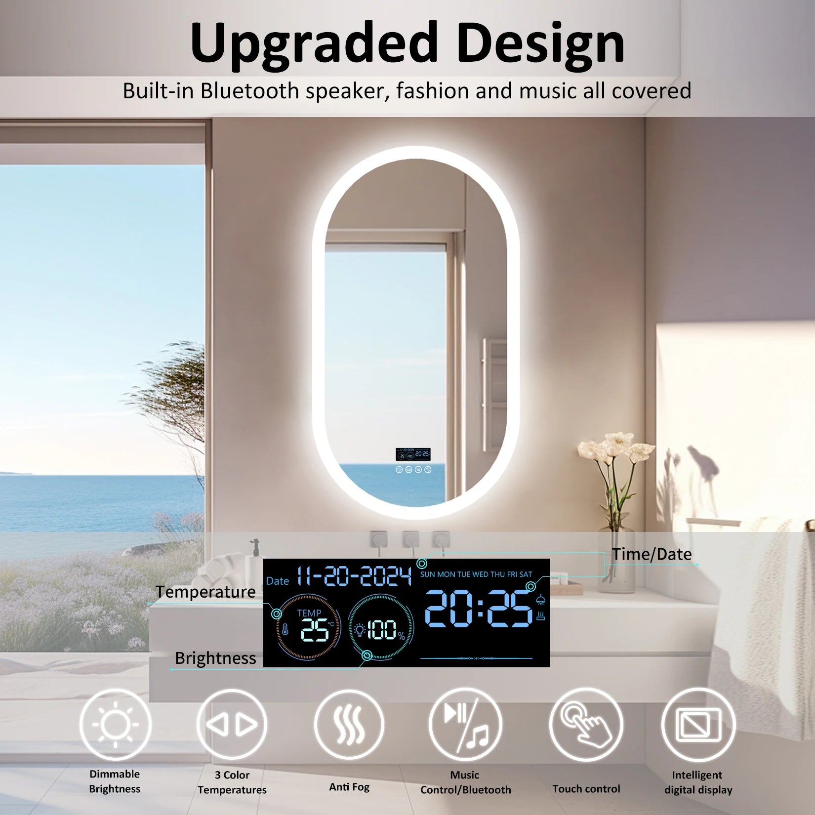 LUVODI Lighted Bluetooth Bathroom Mirror Led Backlit Illuminate Vanity Mirror with Time Date Display Anti-fog - Buy online at  Vibe In Cart.