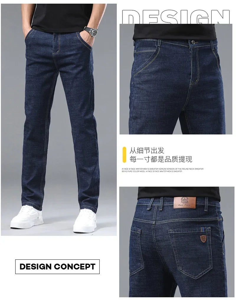 Fashion Men Jeans Stretch Straight Leg Casual Slim Fit Denim Pants Male Brand Luxury Design Business Classic Trousers Large Size - Buy online at  Vibe In Cart.