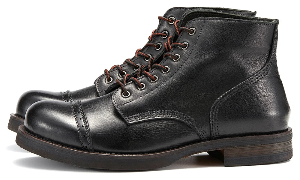 2024 Luxury Classy Handmade Precision Stitch Wear-Resistant Casual Boots Men Genuine Leather Shoes Combat Boots - Buy online at  Vibe In Cart.