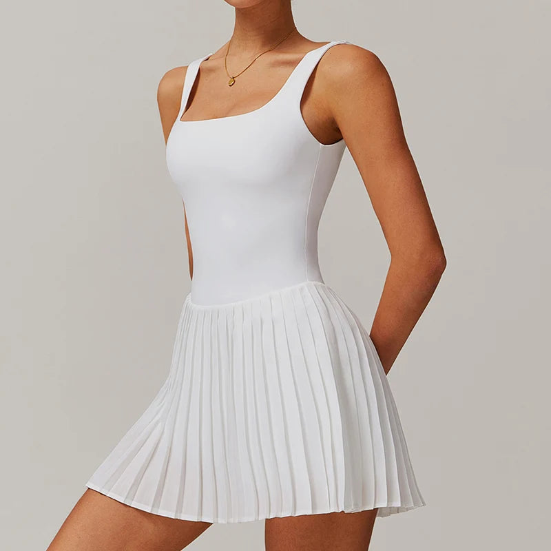 VITALINOVO Workout Tennis Dress with Built in Shorts Square Neck Padded Workout Dress with Pockets Golf Athletic Mini Dresses - Buy online at  Vibe In Cart.