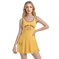Sporty Style Girl Dress Children's Sleeveless Letter Print Sports Golf Tennis Workout Athletic Dress with Removable Chest Pads