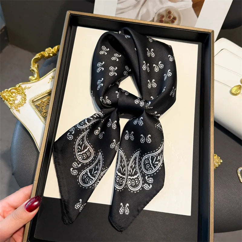 Printed Paisley Houndstooth Square Scarf for Women, Coffee Color, Polyester