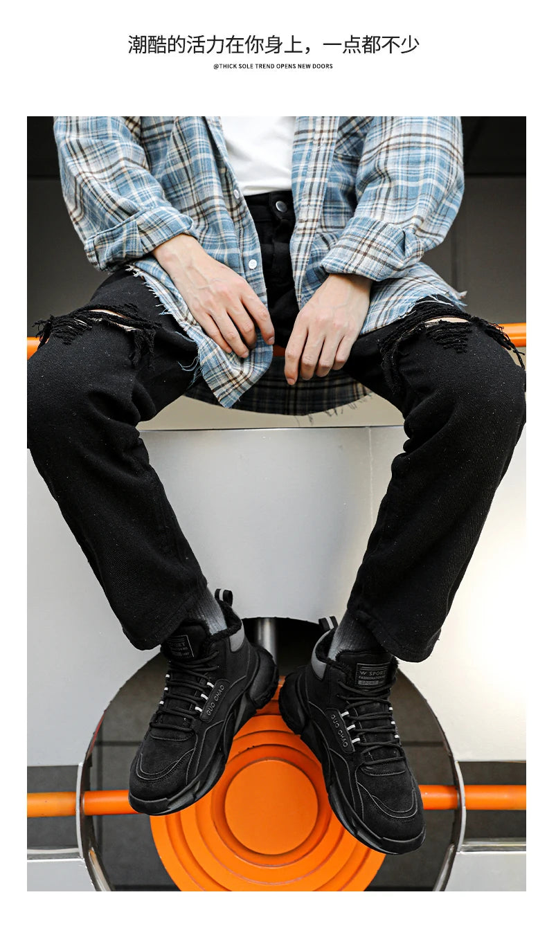 New autumn and winter high top and plush thick cotton shoes for men, casual, non slip, thick soled, cold resistant, warm cotton - Buy online at  Vibe In Cart.