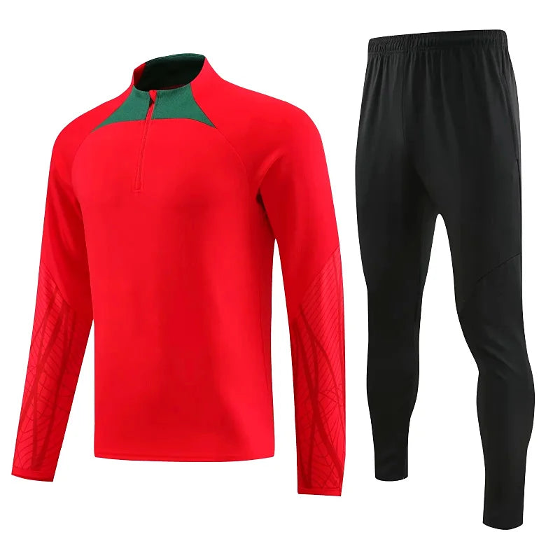 Long Sleeve Polyester Football Tracksuit Set for Men with Jacket and Pants