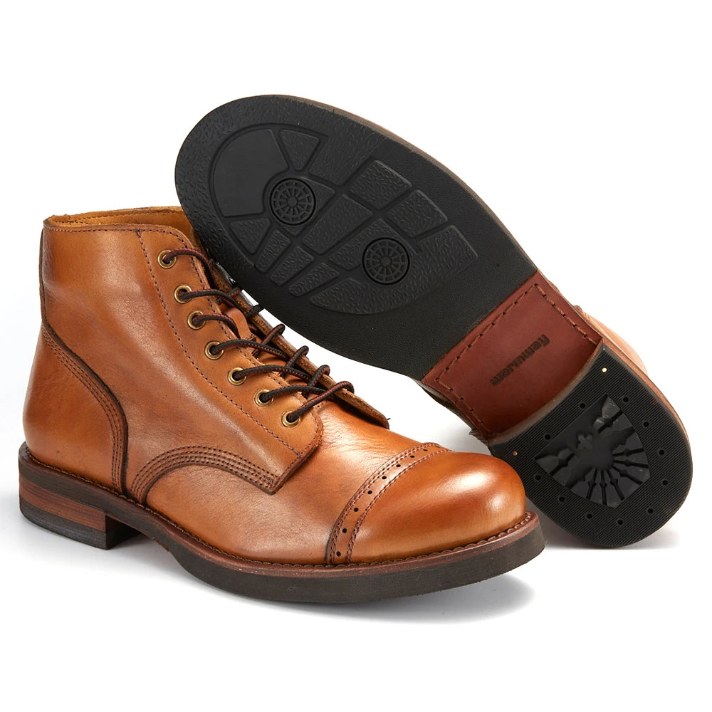 2024 Luxury Classy Handmade Precision Stitch Wear-Resistant Casual Boots Men Genuine Leather Shoes Combat Boots - Buy online at  Vibe In Cart.