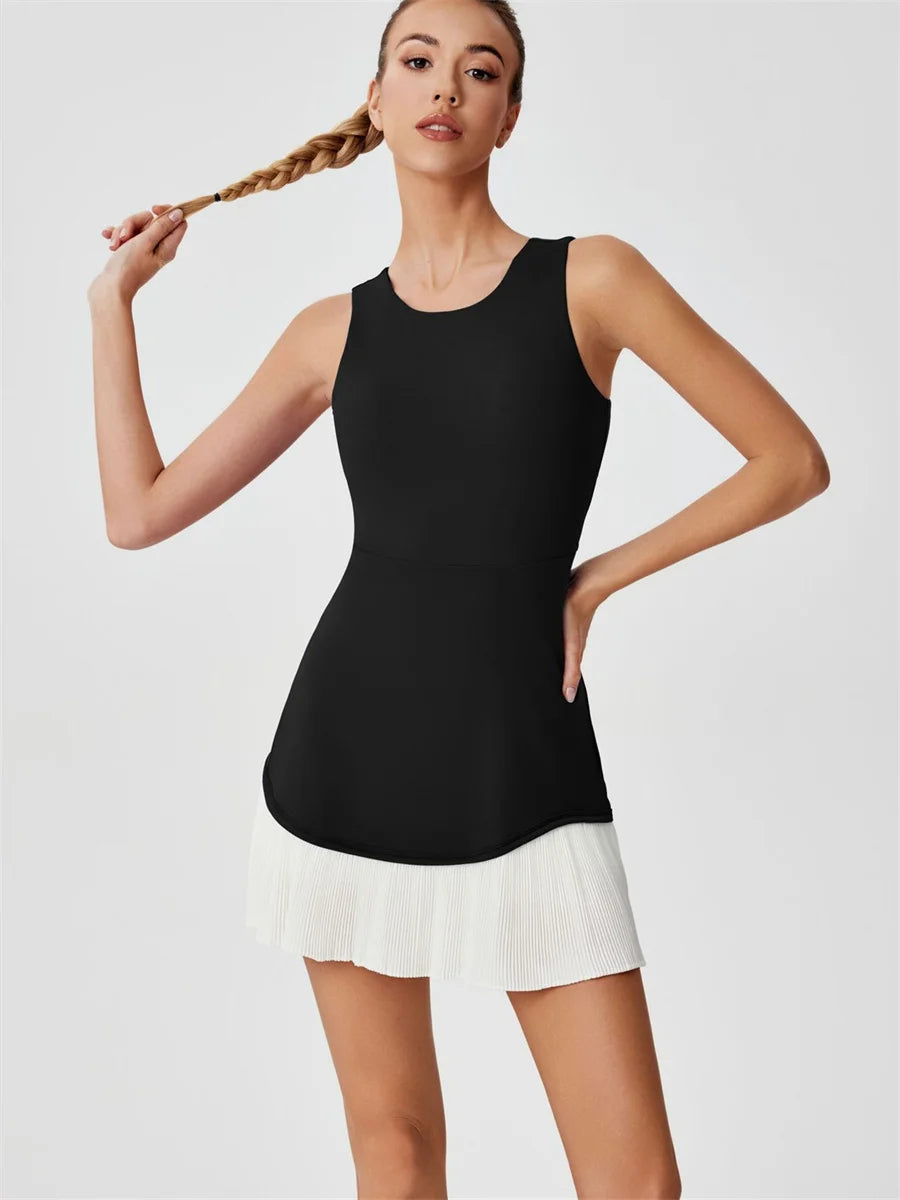 Women One-piece Tennis Dress Summer Black Contrast Pleated Anti Light Speed Dry Sports Dresses Hollowed Out Back Yoga Clothes - Buy online at  Vibe In Cart.