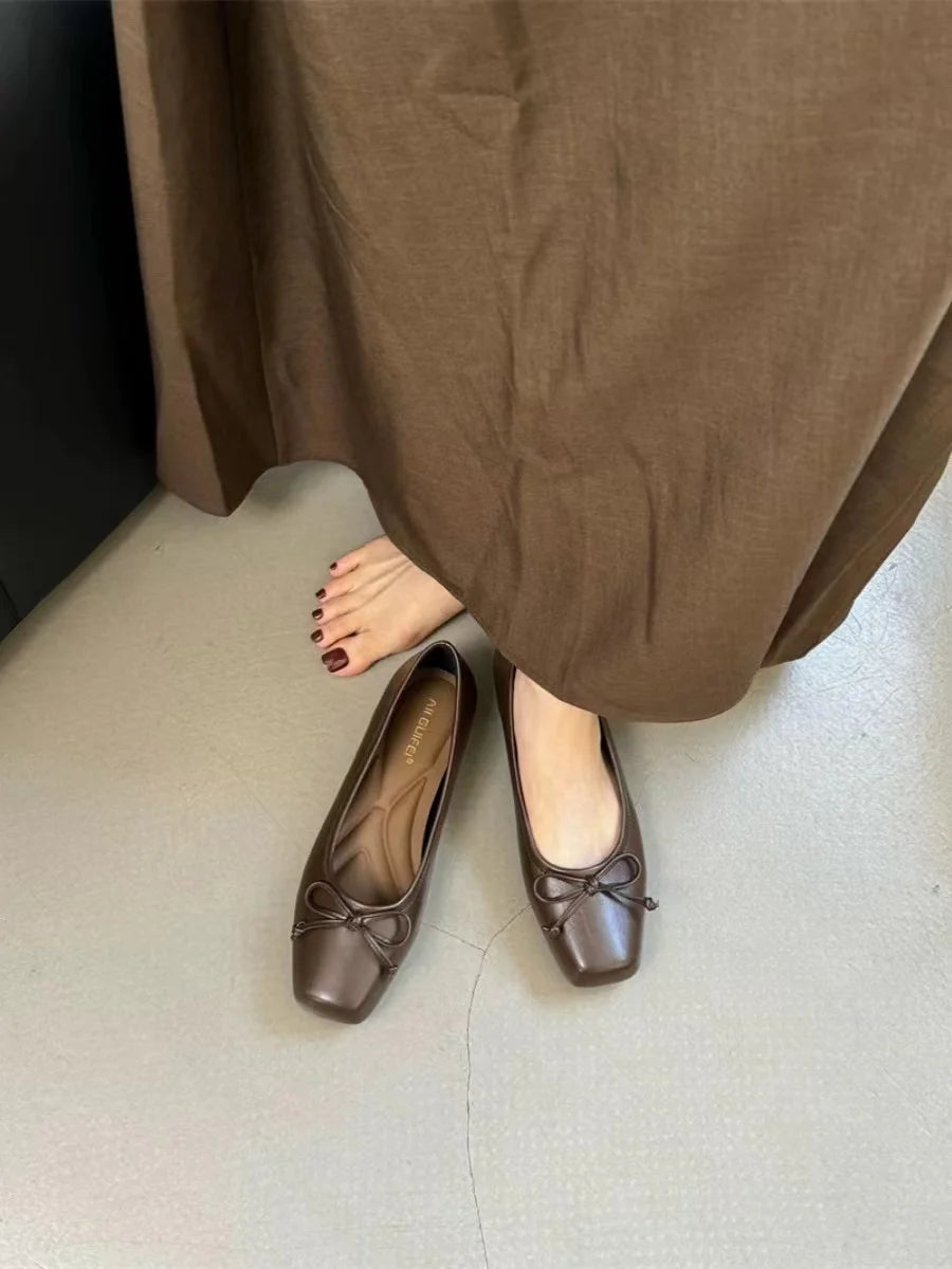 Women's Square Toe Slip-On Ballet Flats with PU Upper