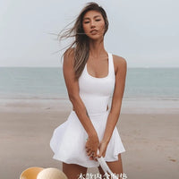 Women's Sleeveless Short Skort Dress with Padding, Nylon Spandex