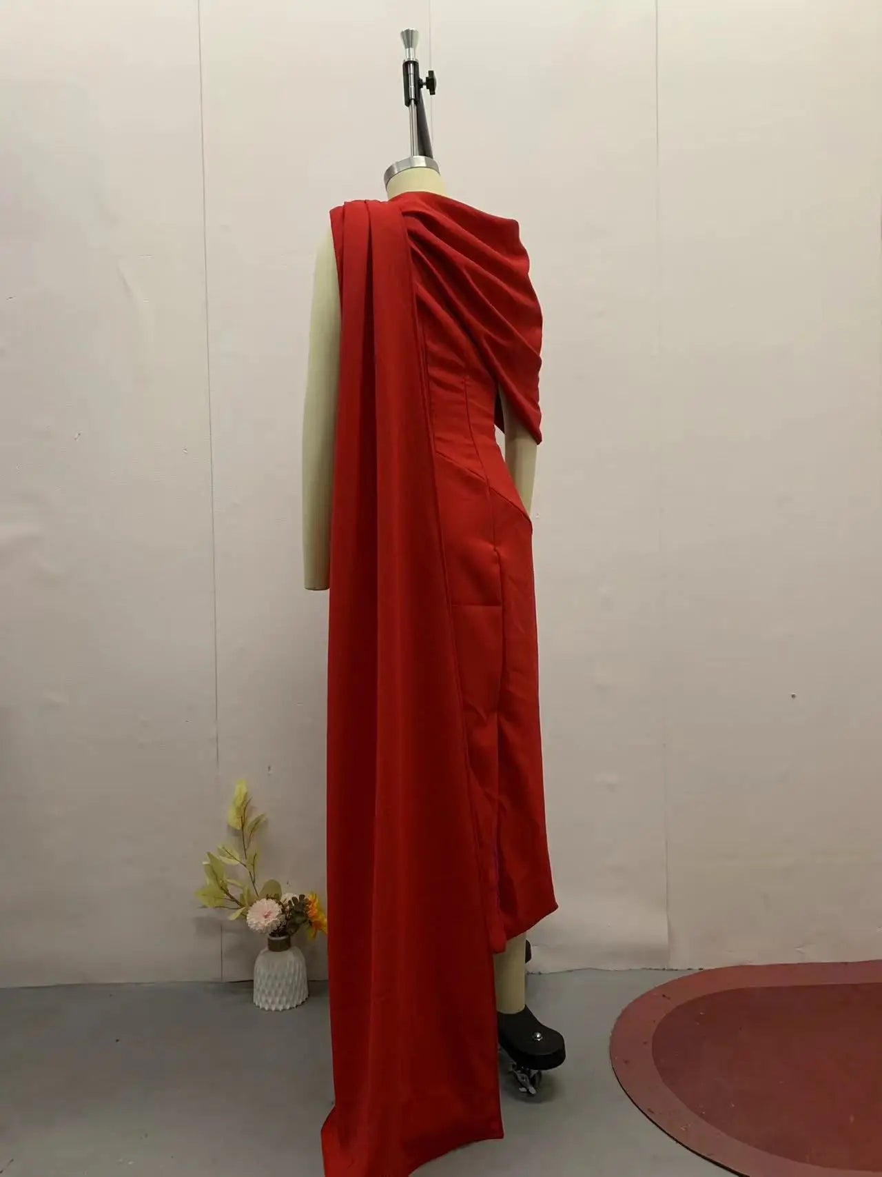 Women's Mid-Calf O-Neck Polyester Tatting Weave Dress with Three-Dimensional Decoration