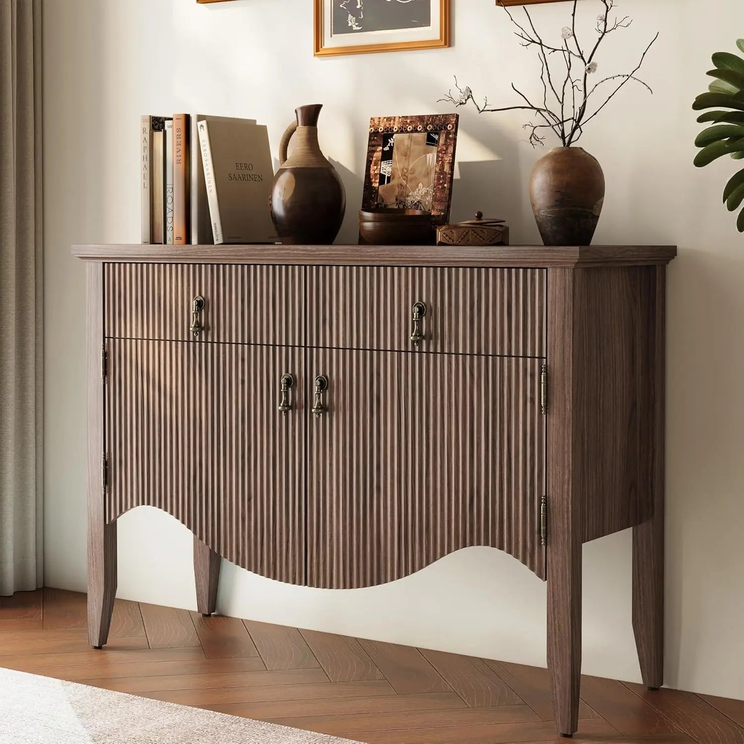 40" Retro Buffet Cabinet with Storage, Fluted Sideboard Credenza with Drawer, Accent Bar Cabinet for Living Room Furniture - Buy online at  Vibe In Cart.